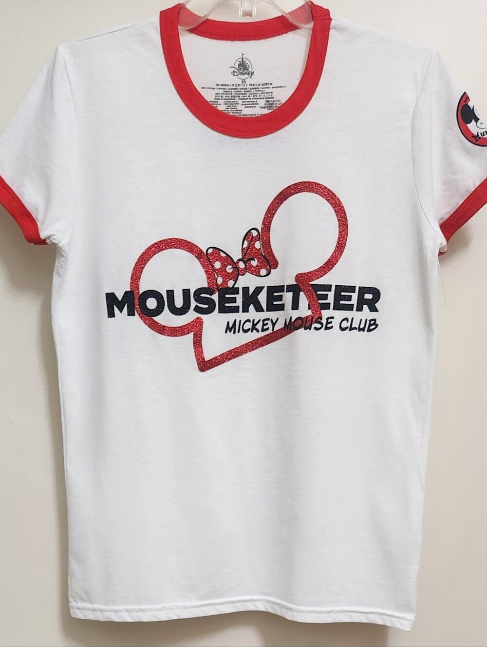 **NEW** Disney Parks Mouseketeer Mickey Mouse Club Minnie Bow Glitter Shirt XS